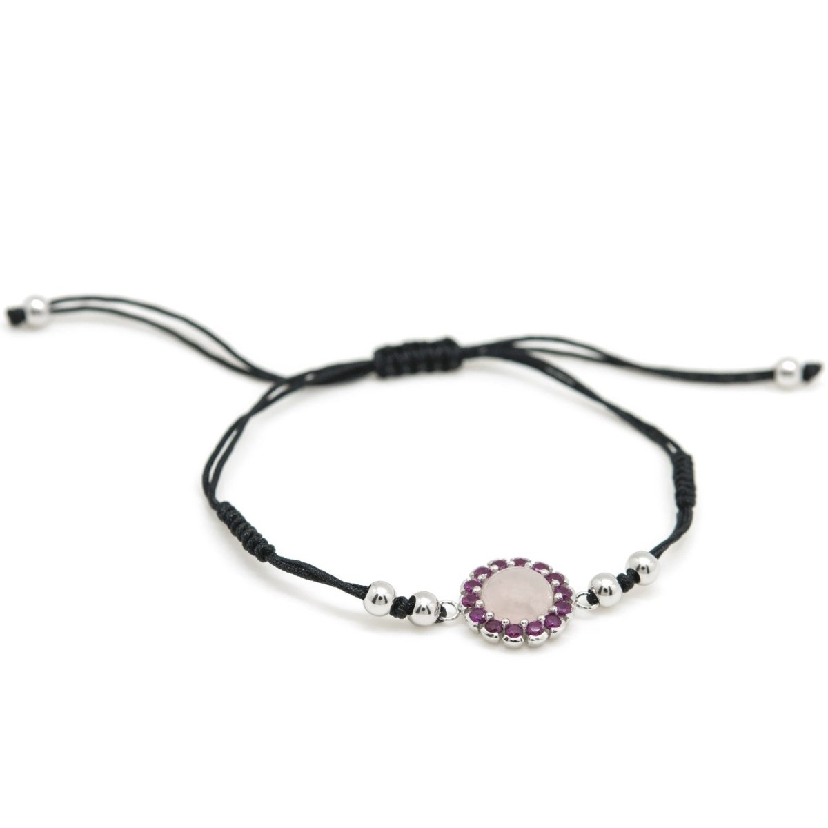 Pulseras de hilo diseño flor tono cuarzo rosa y fucsia-LINEARGENT