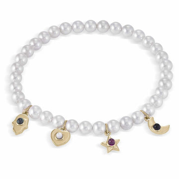 Pulseras de perlas diseño de cuatro motivos bañados en oro
