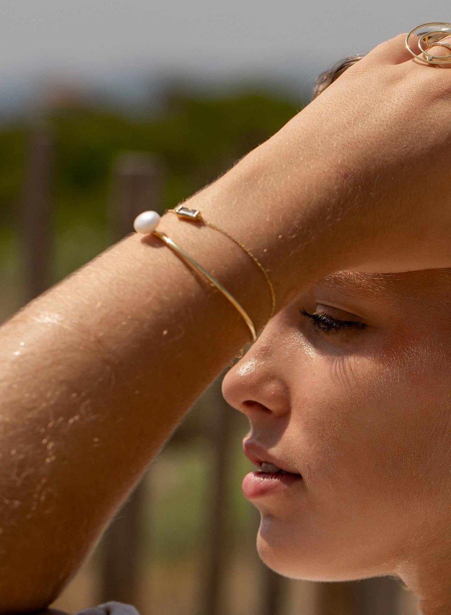 Pulseras de perlas rígida de plata diseño de cuarzo adamantino-LINEARGENT