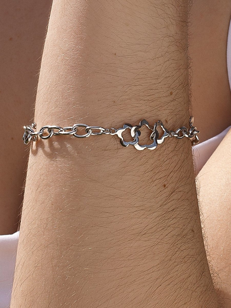 Pulseras eslabones plata diseño fino con motivos florales-LINEARGENT