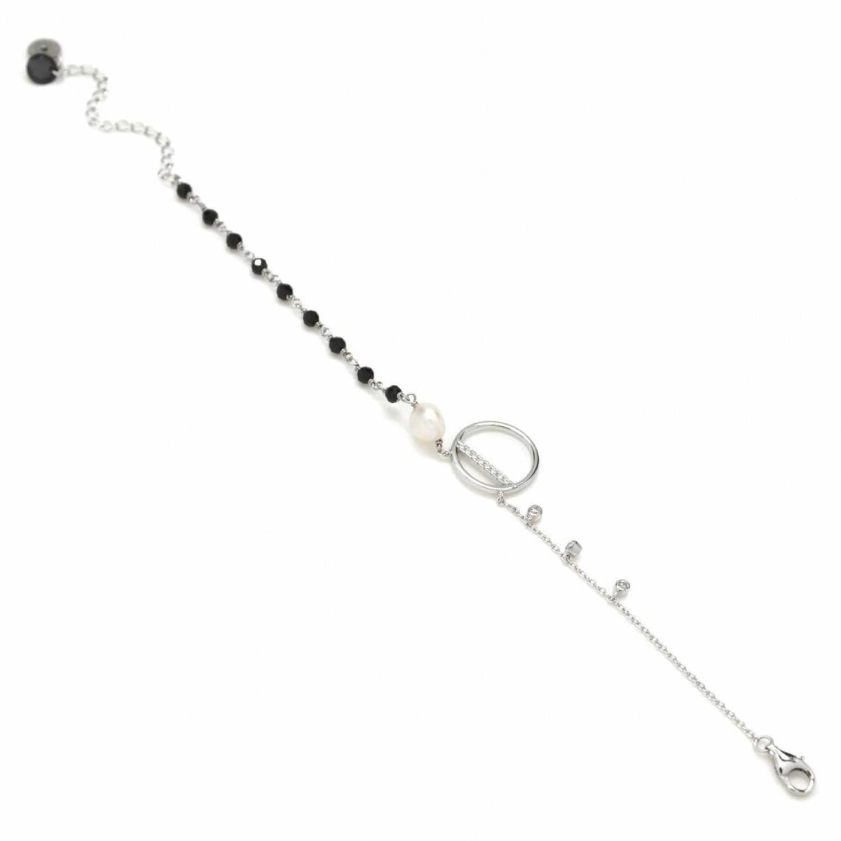 Pulseras finas de plata con motivo circular y circonitas-LINEARGENT