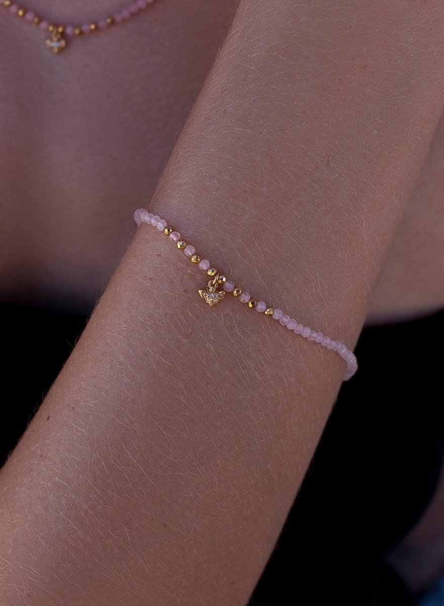 Pulseras finas de plata diseño abeja en rosa-LINEARGENT