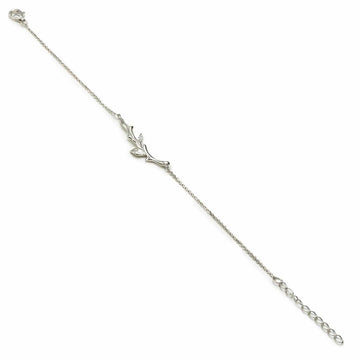 Pulseras finas de plata diseño de rama con detalle de circonita