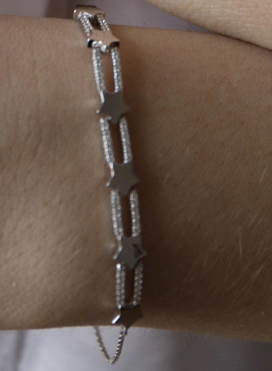 Pulseras finas de plata diseño dos raíles con estrella-LINEARGENT