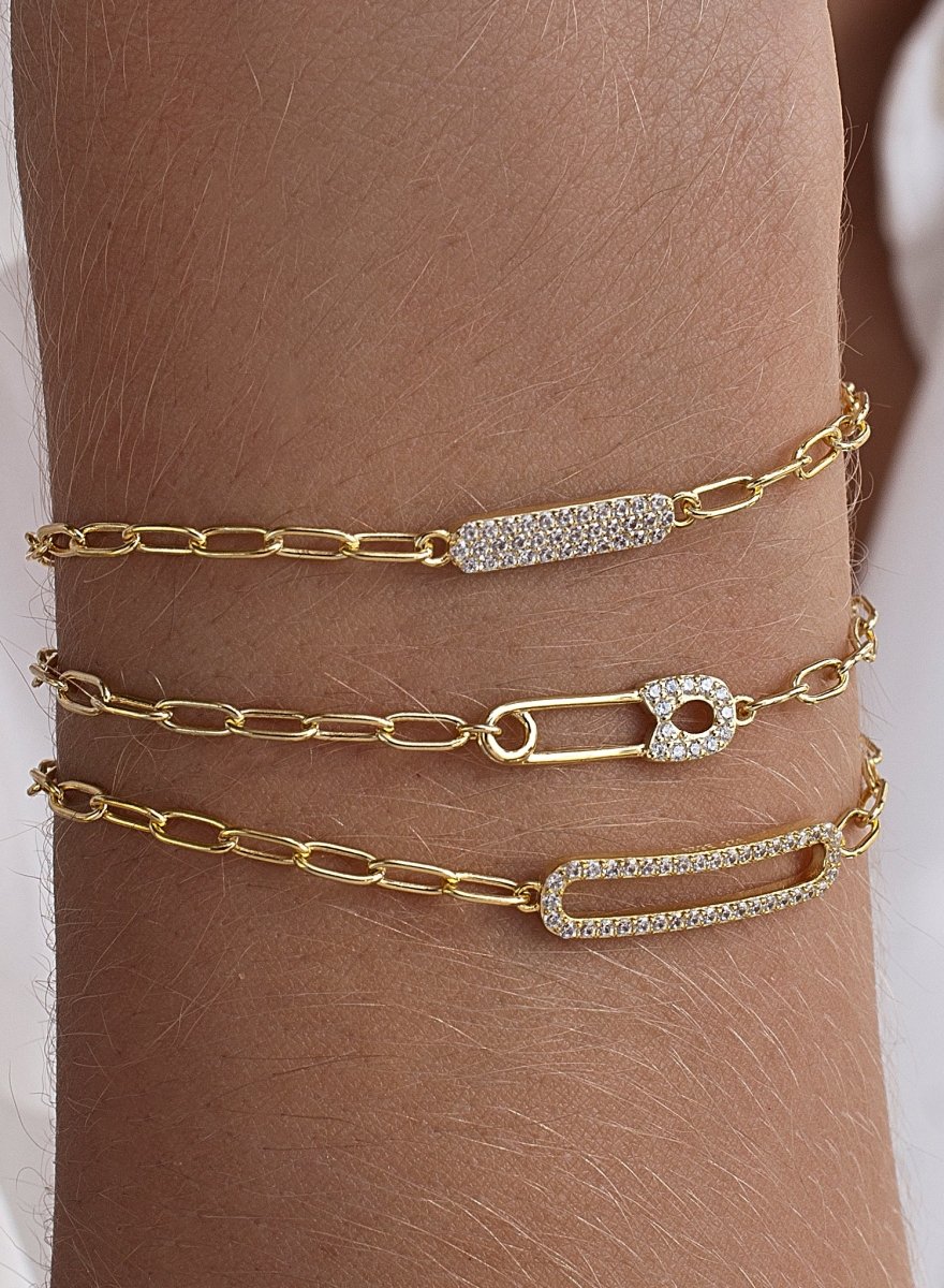 Pulseras finas de plata diseño placa con circonitas-LINEARGENT