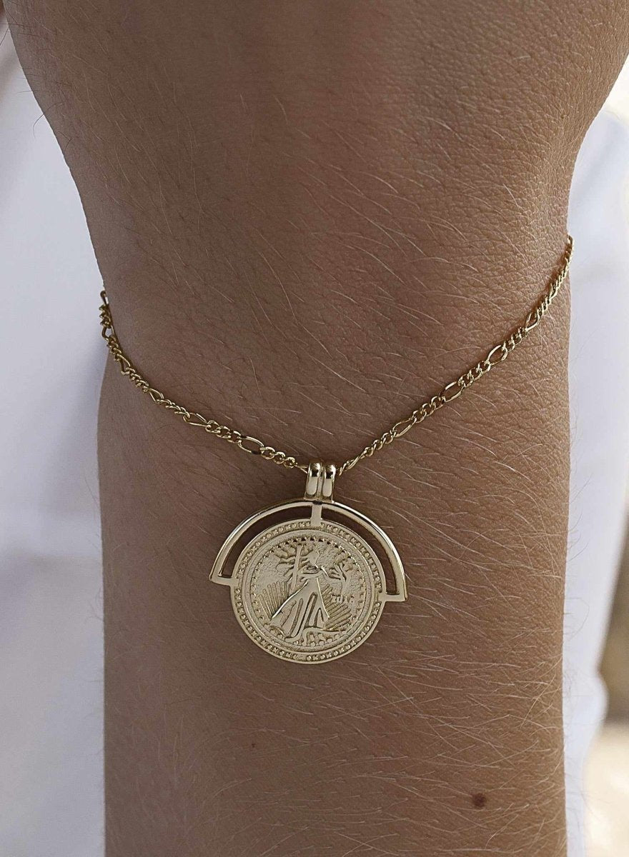 Pulseras finas de plata dorada diseño medalla-LINEARGENT