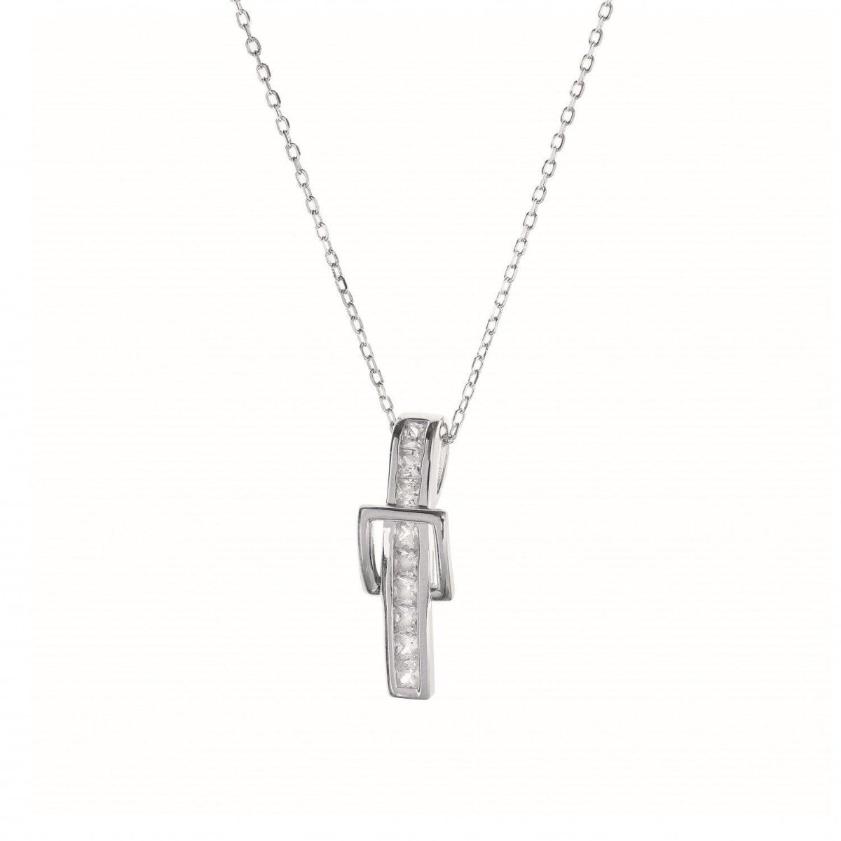 Collar · Colgante brillante de plata diseño hebilla cuadrada con engaste circonitas