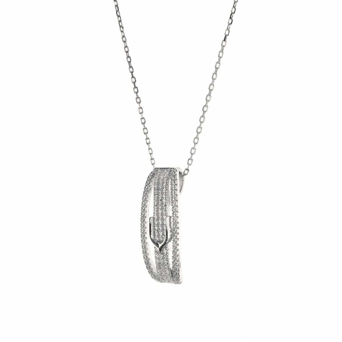 Collar · Colgante brillante de plata diseño hebillas con engaste circonitas triple raíl