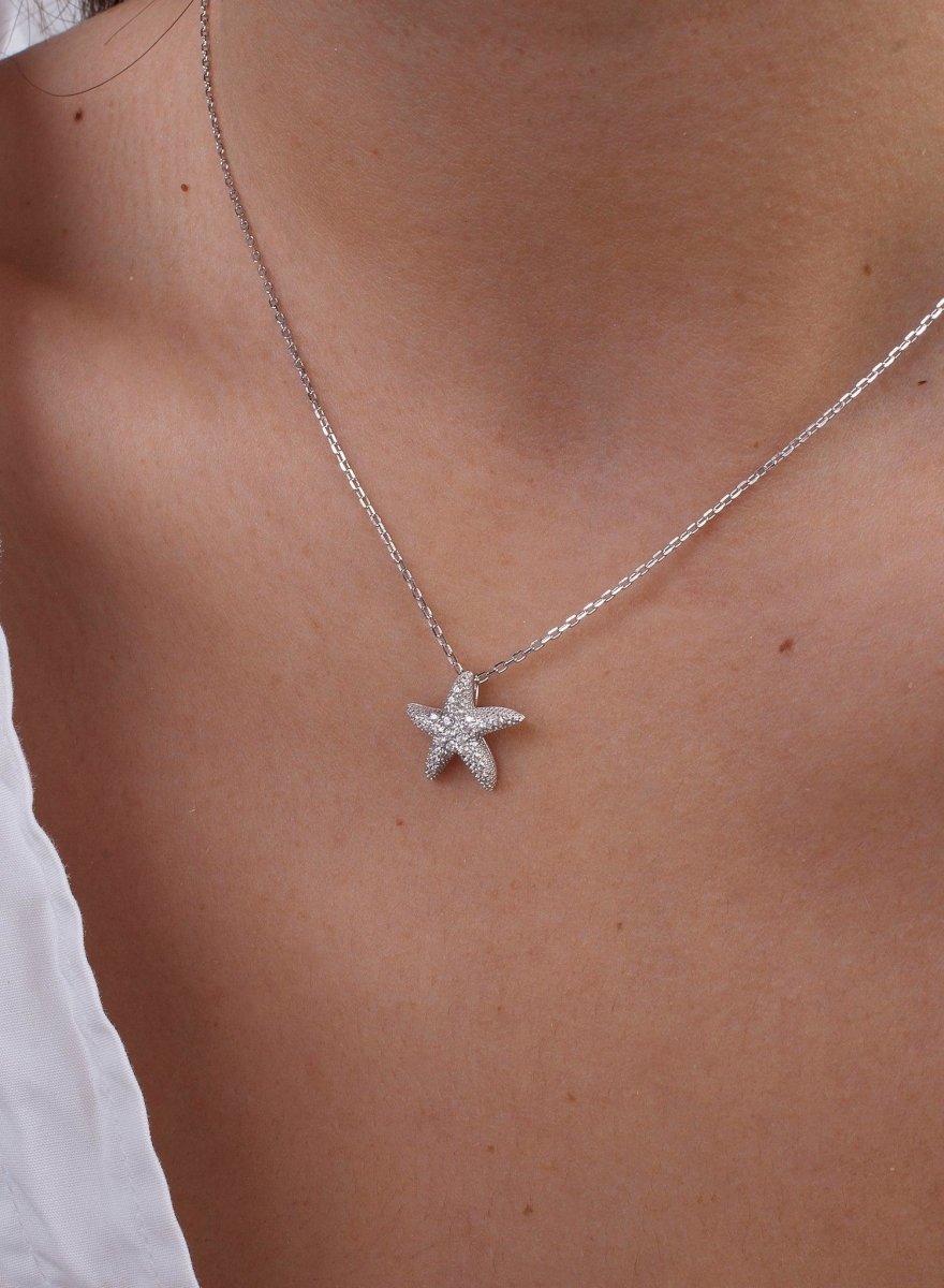 Collar · Colgante brillante de plata motivo estrella de mar