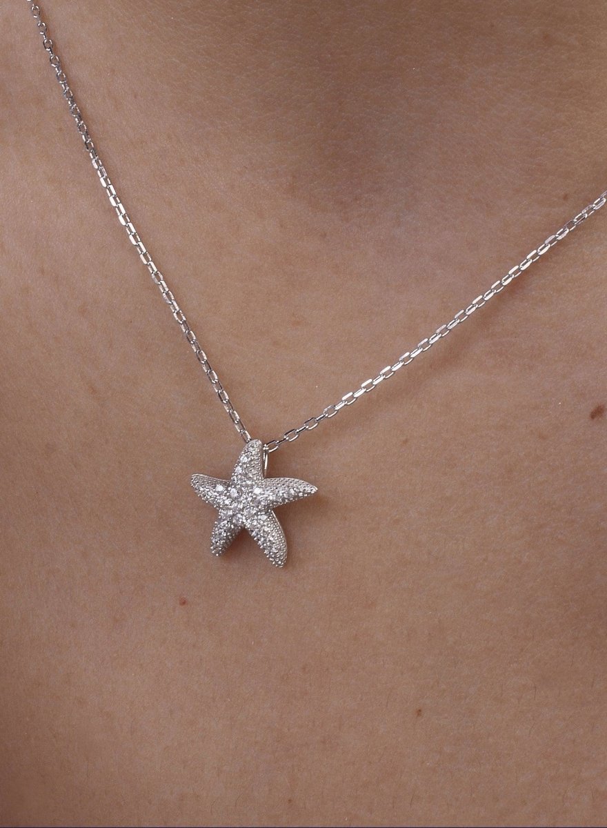 Collar · Colgante brillante de plata motivo estrella de mar