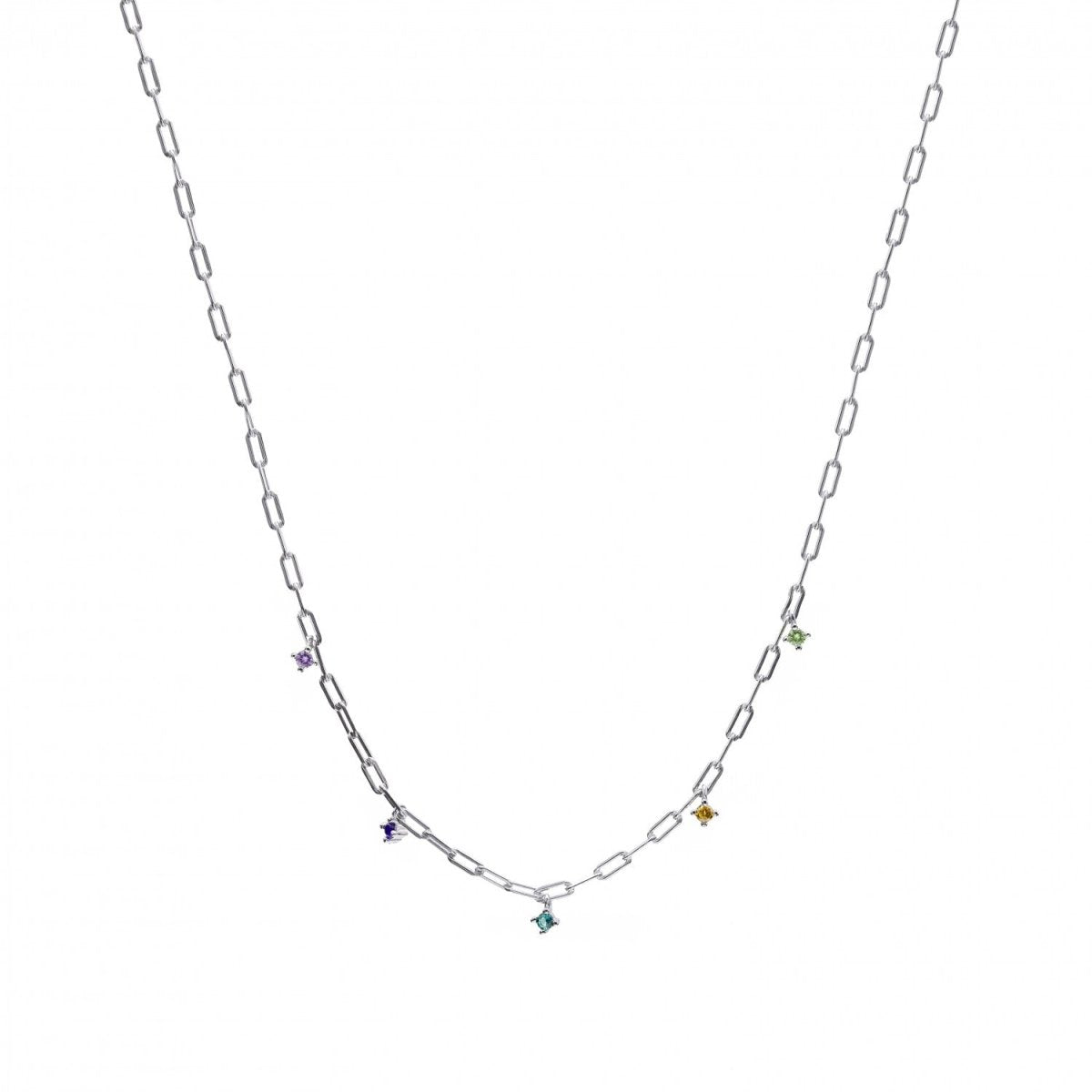 Collar · Colgante cadena de plata con circonitas multicolor colgantes