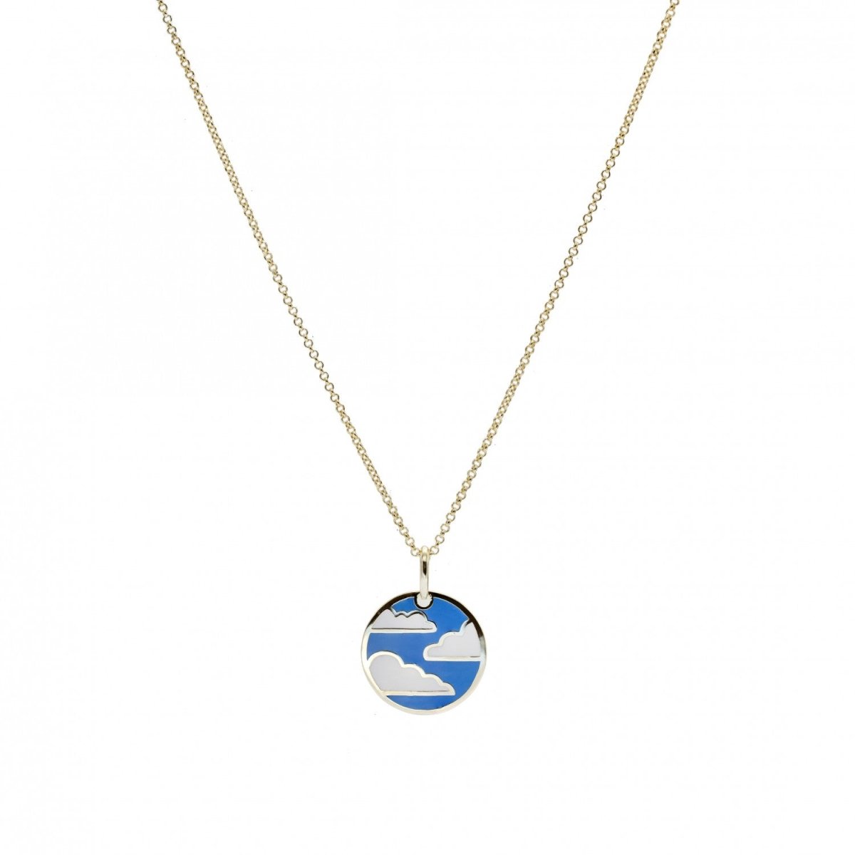 Collar · Collar medalla de plata de motivo nubes de esmalte en tono azul eléctrico