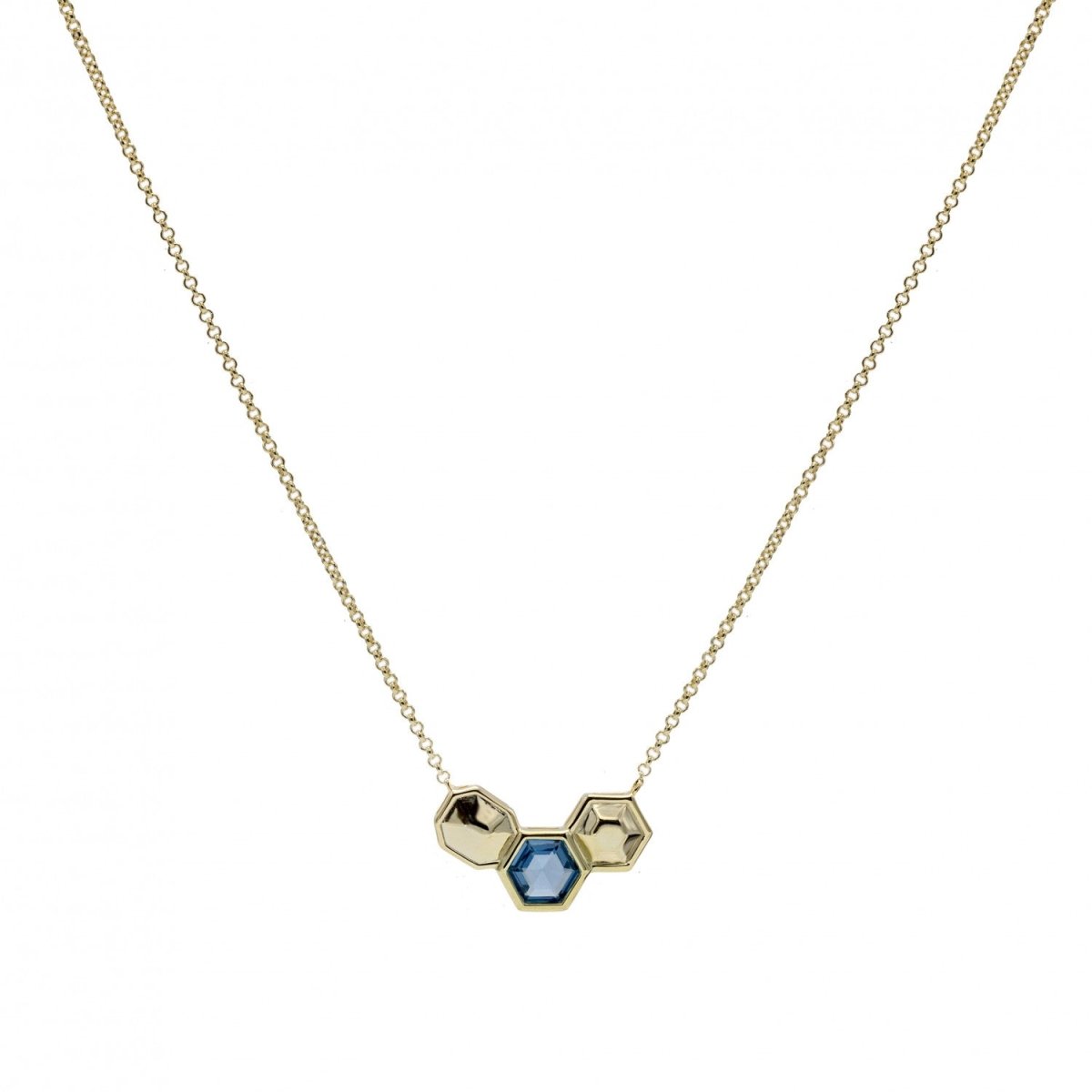 Collar · Collares con piedras tono azul diseño triple motivo hexagonal