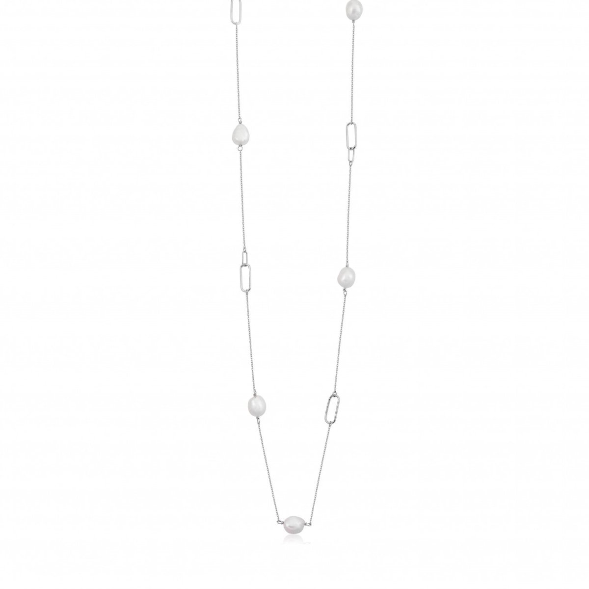 Collar · Collares largos de plata diseño de perlas y eslabones