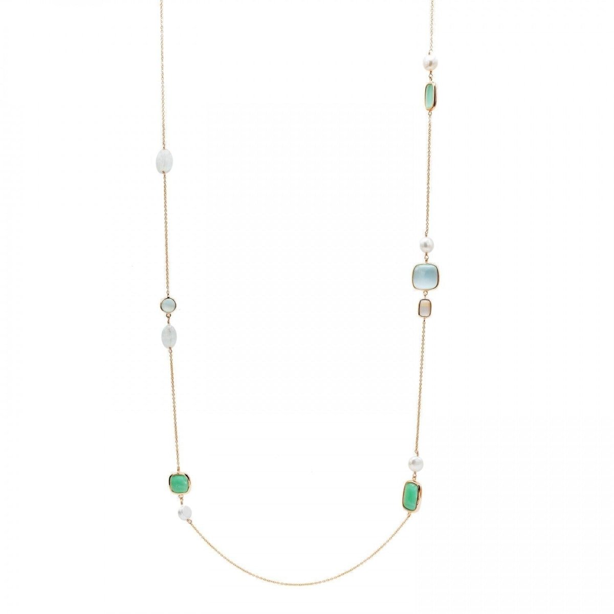 Collar · Collares largos con gemas de colores y detalle de perlas