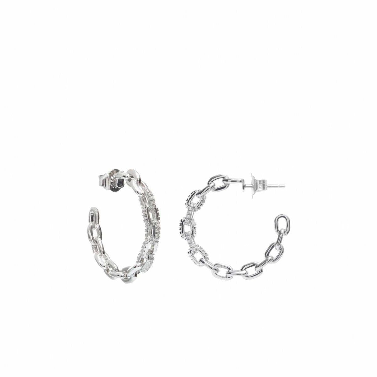 Pendiente · Pendientes aro plata originales diseño de cadena y detalle circonitas