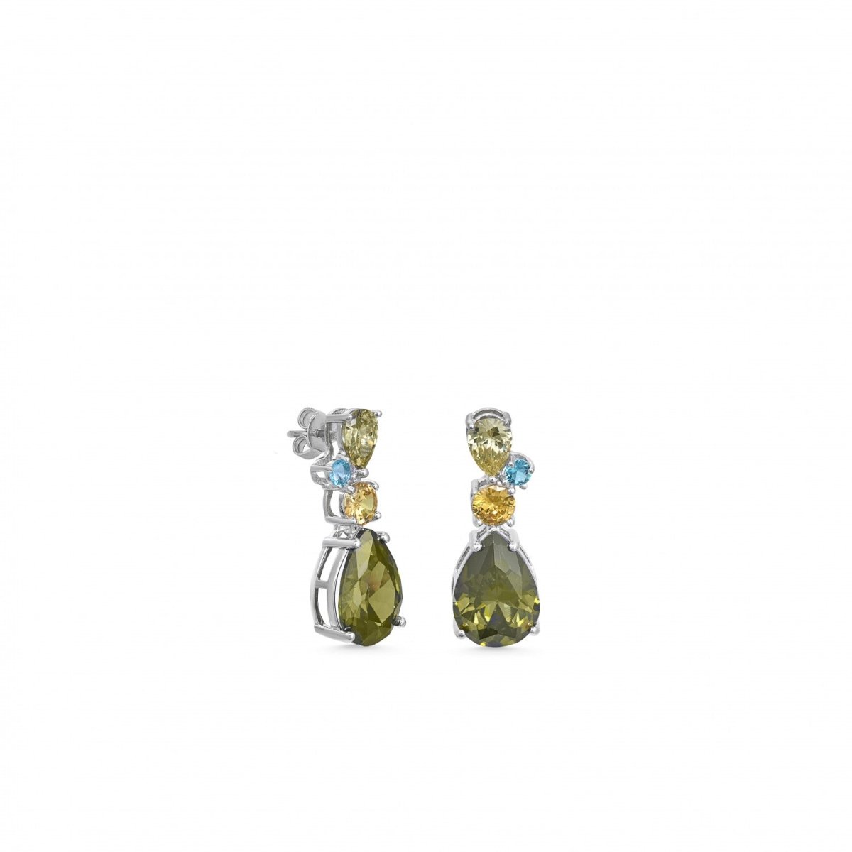 Pendiente · Pendientes de piedras de colores diseño gemas talla redonda y pera