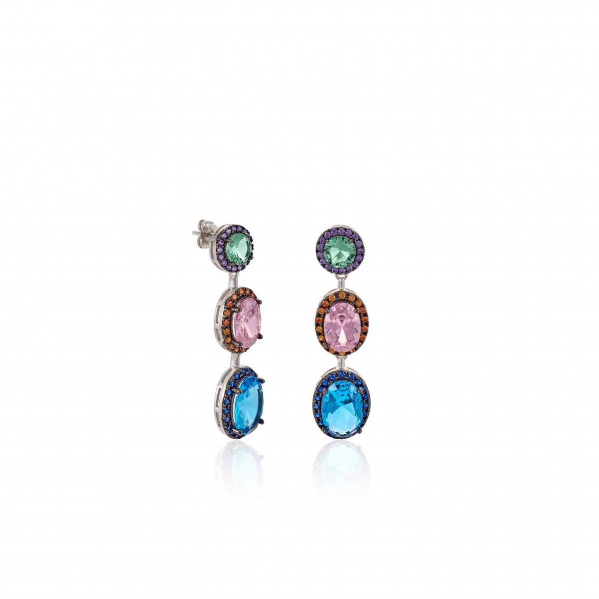Pendiente · Pendientes largos de piedras de colores diseño de tres gemas