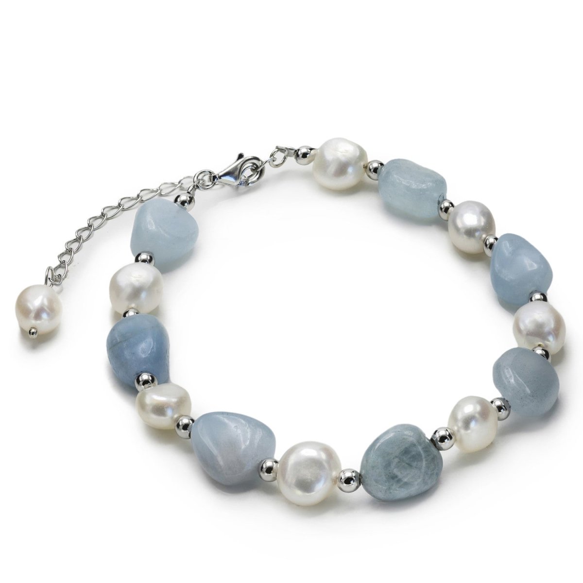 Pulseras con piedras de plata aguamarina y perlas de agua dulce - Lineargent