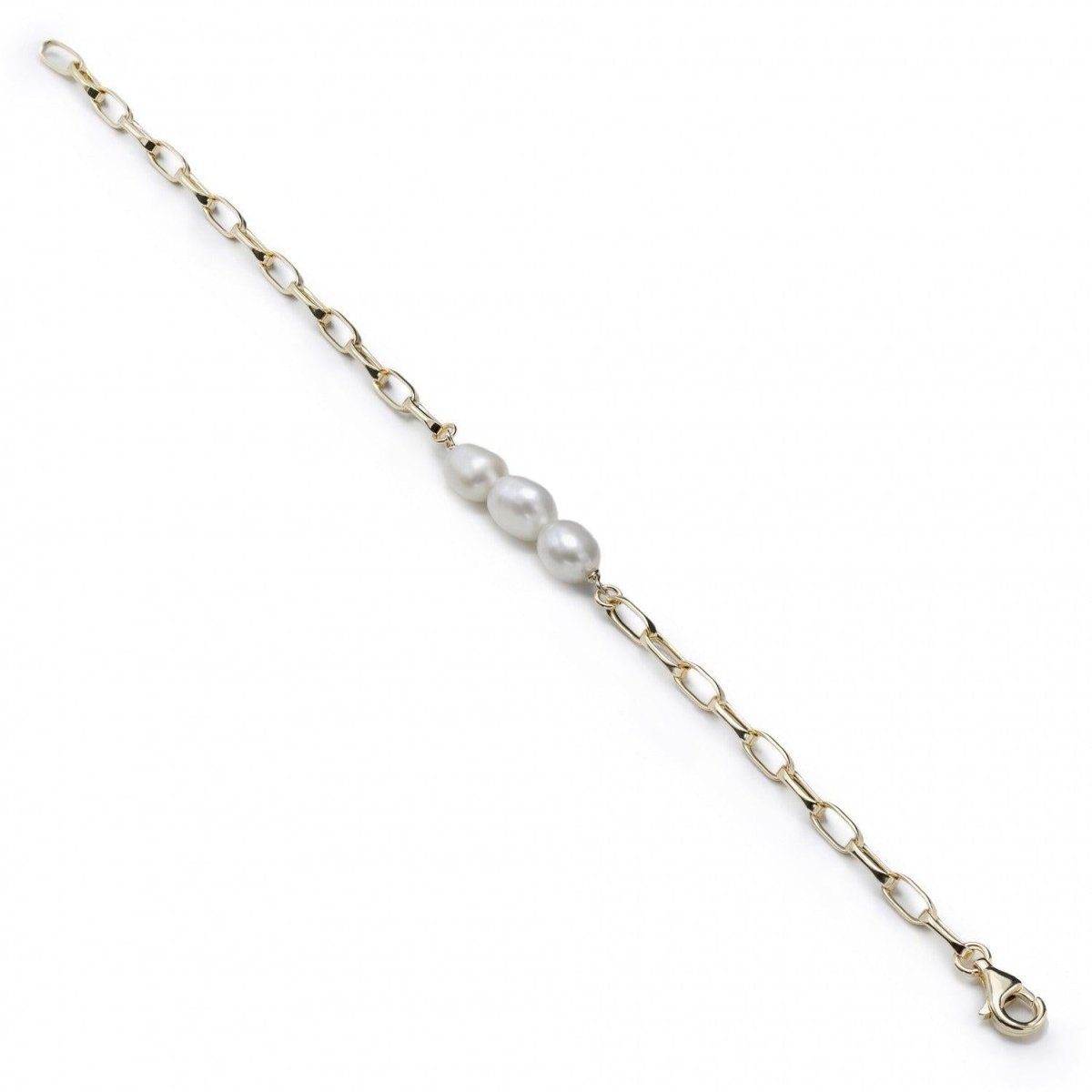 Pulsera · Pulseras de perlas diseño central y cadena paper clip