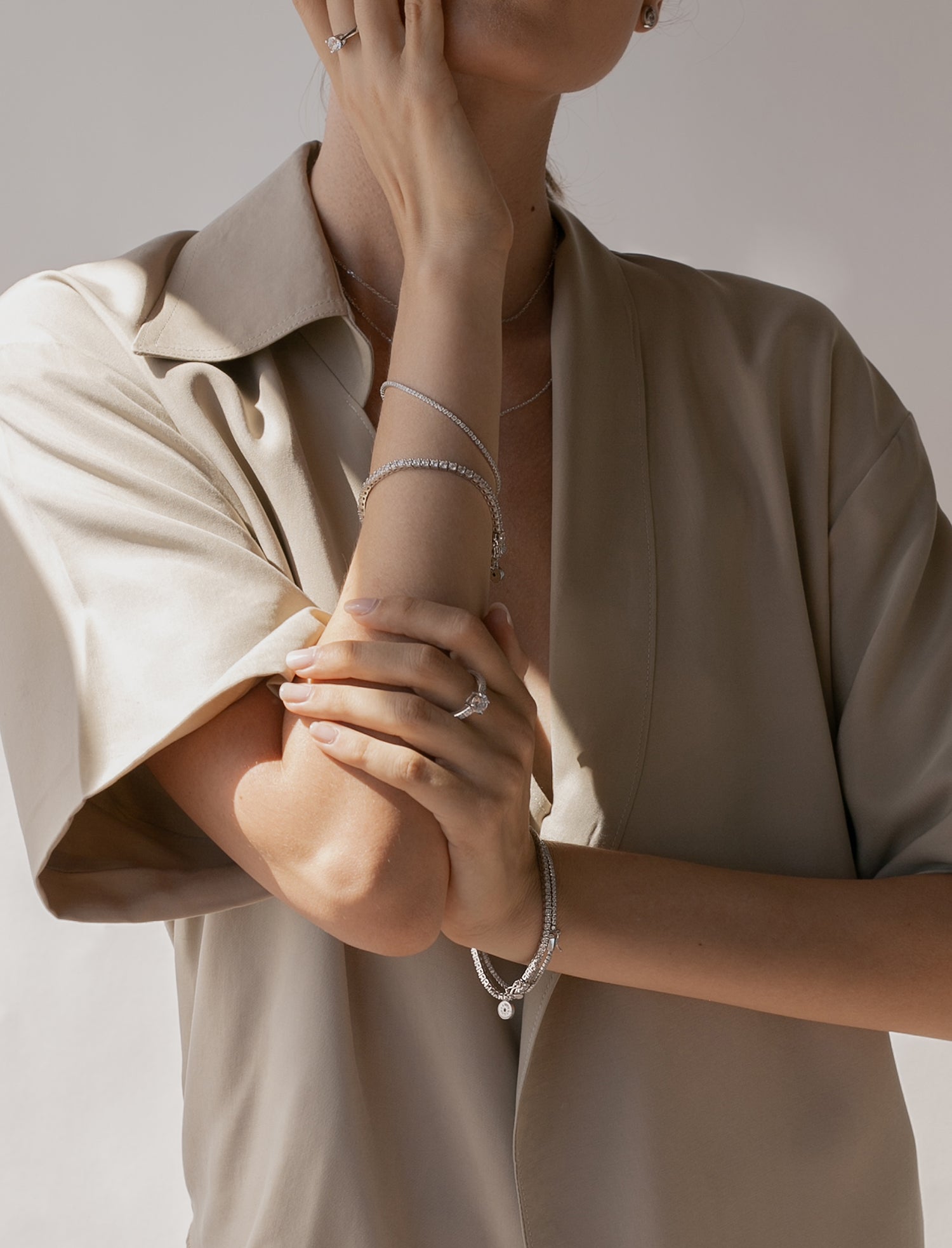 Fine silver riviere bracelets with sparkling cubic zirconia