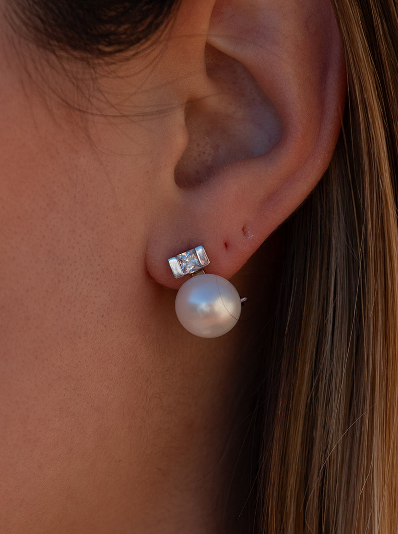 Pendientes tú y yo con perla y cuarzo adamantino