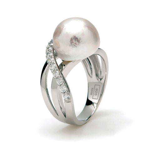 Anillos con perlas plata raíl cruzado y circonitas