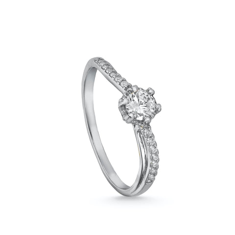 Anillo solitarios de plata diseño fino con circonitas