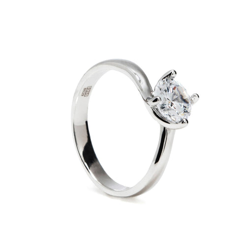 bague solitaire design courbé avec zircon central
