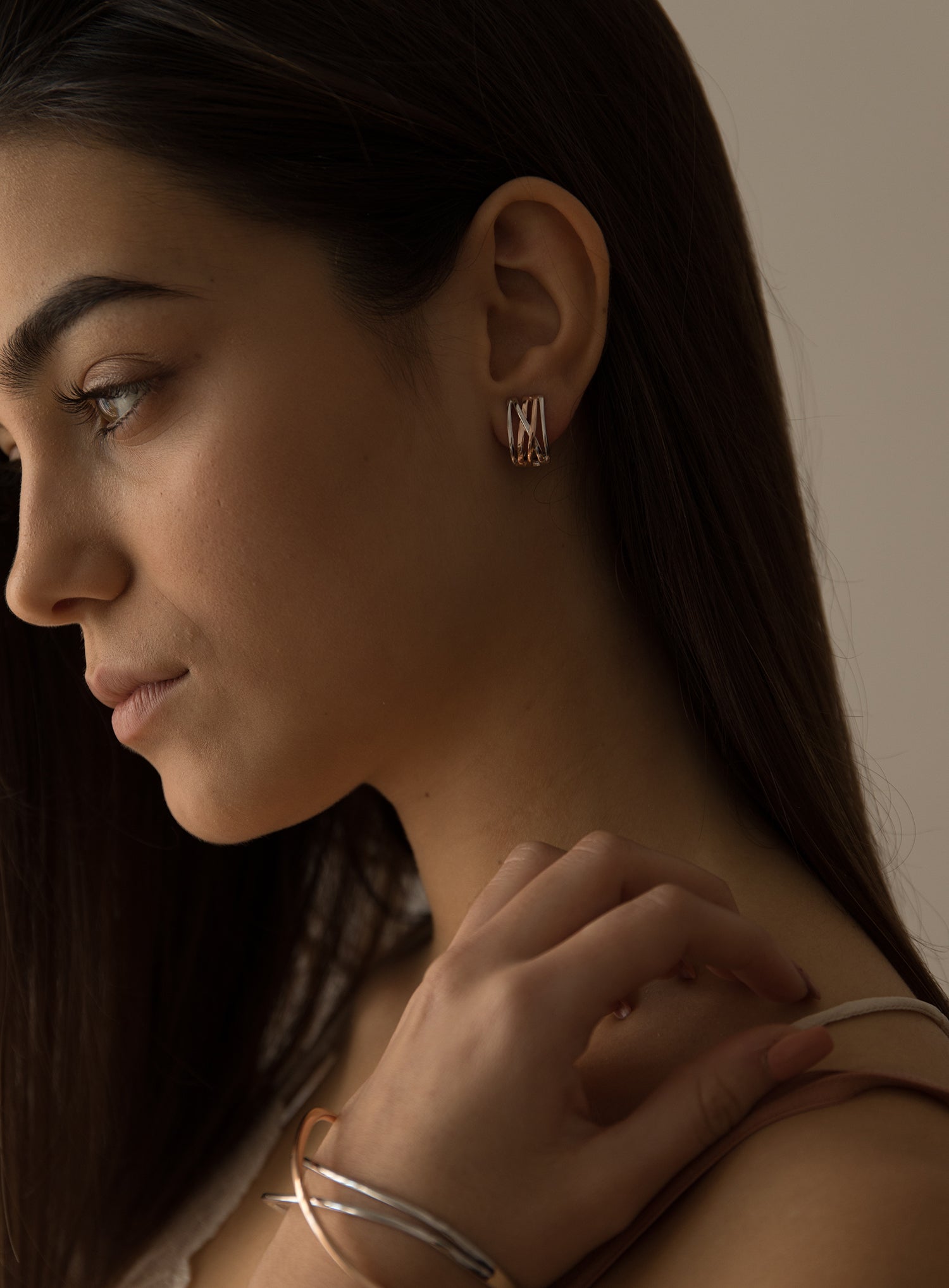 earrings two tone design silver intertwined and vermeil silver