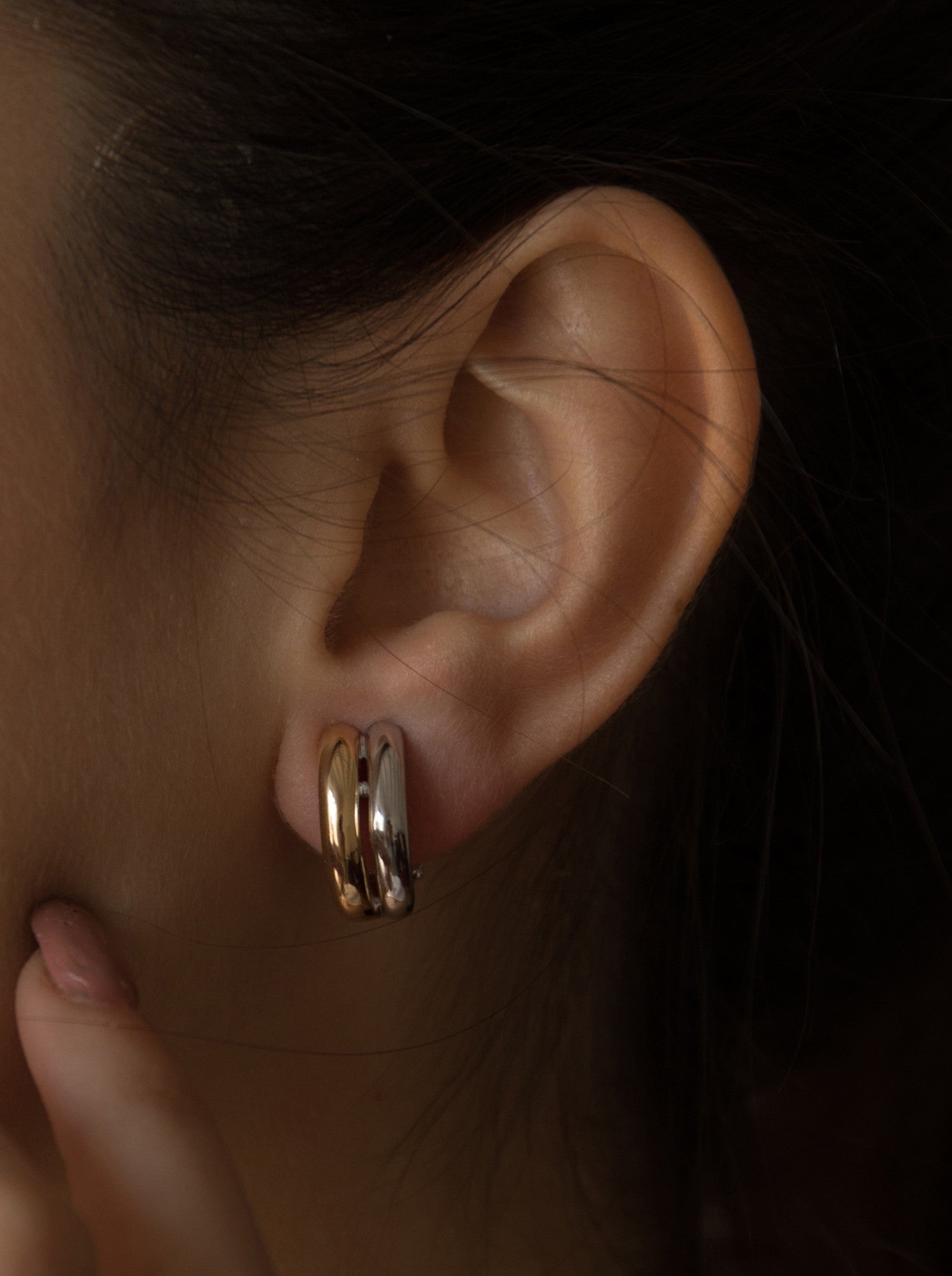 earrings two tone design double thick band