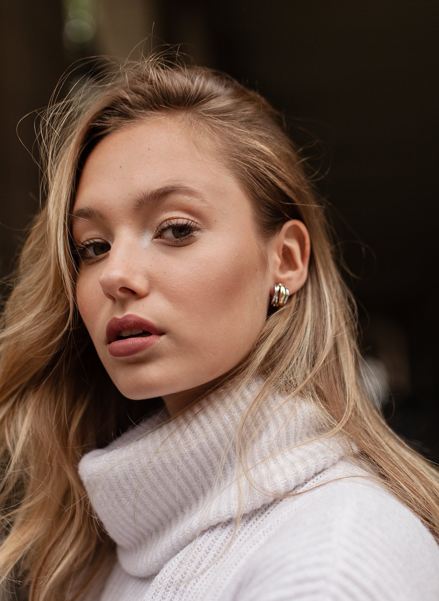 Boucles d'oreilles fermeture omega design de trois rails bicolores