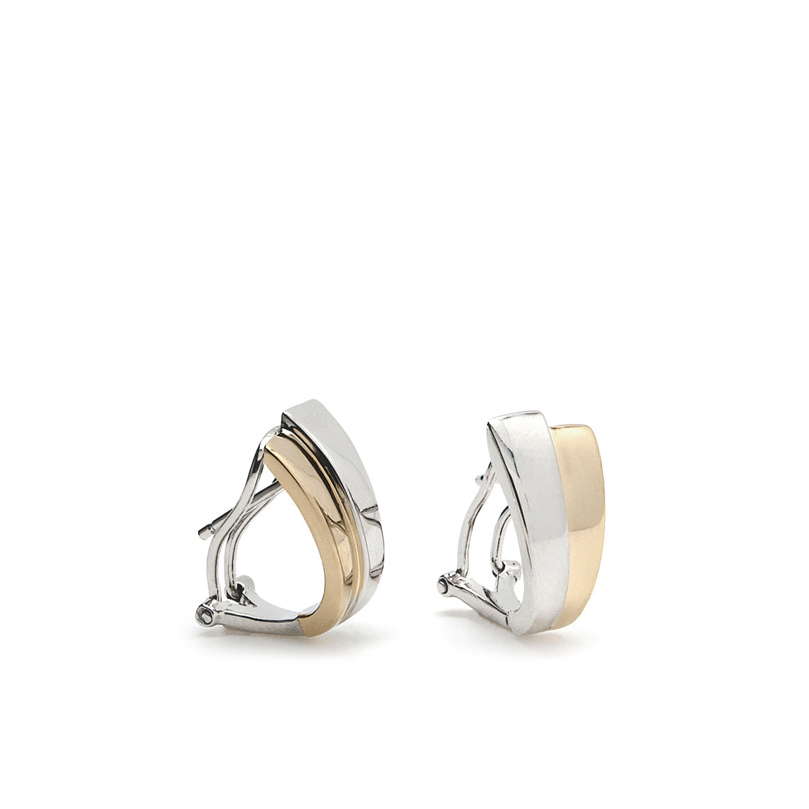 Boucles d'oreilles à fermoir oméga, motif géométrique bicolore