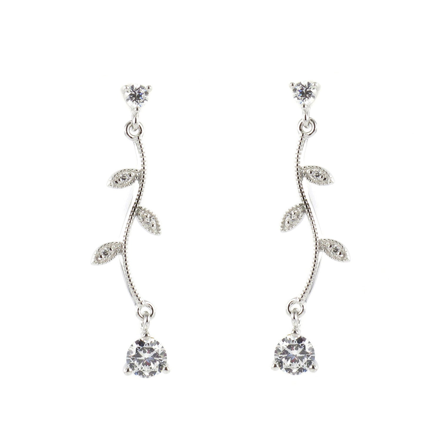 Pendientes largos finos diseño nature con circonita