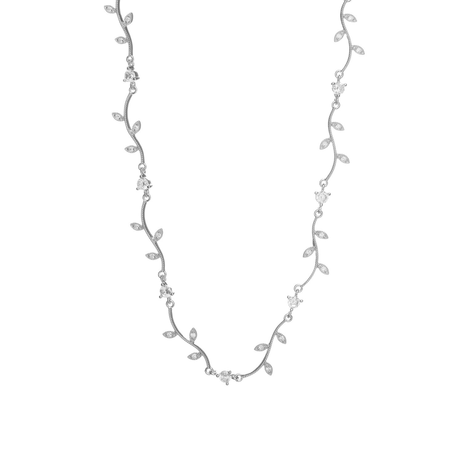 Collares fiesta de plata diseño curvilíneo floral y circonita