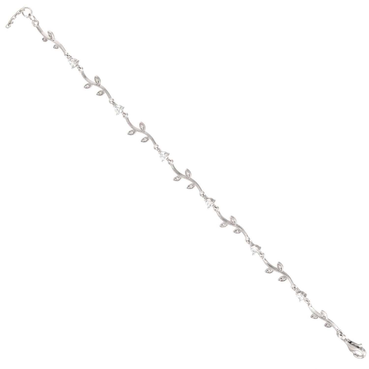 Pulseras finas de plata diseño rama con circonitas