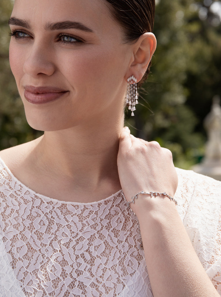 Bracelets fins en argent ornés d'un motif de branches et de zirconiums cubiques