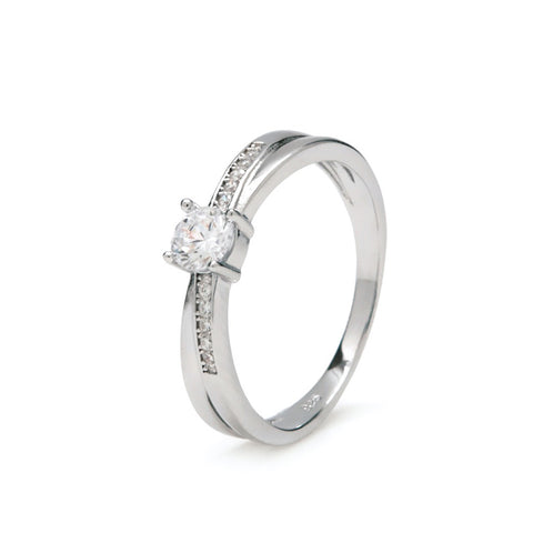 Anillo solitarios diseño diagonal motivo de cuarzo adamantino