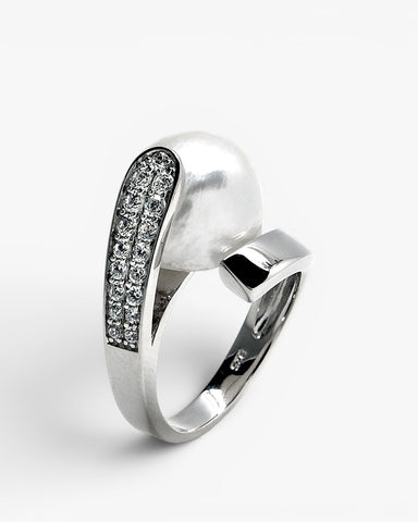 Anillos con perlas plata doble línea de circonitas