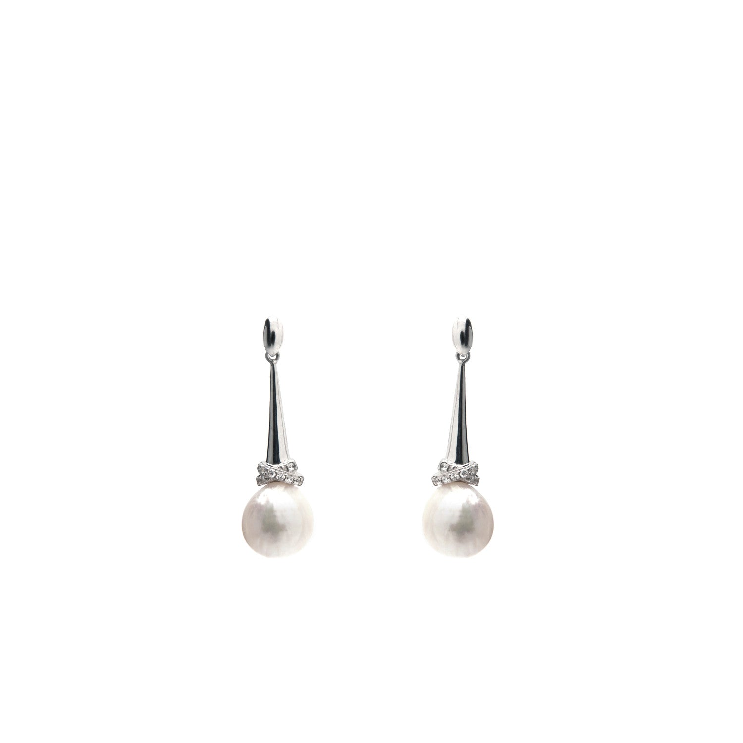 Pendientes perlas diseño vertical con movimiento y circonitas
