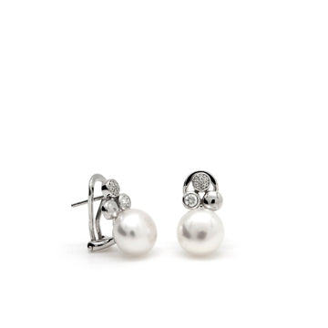 Pendientes tu y yo diseño perla detalles de circonita y plata lisa