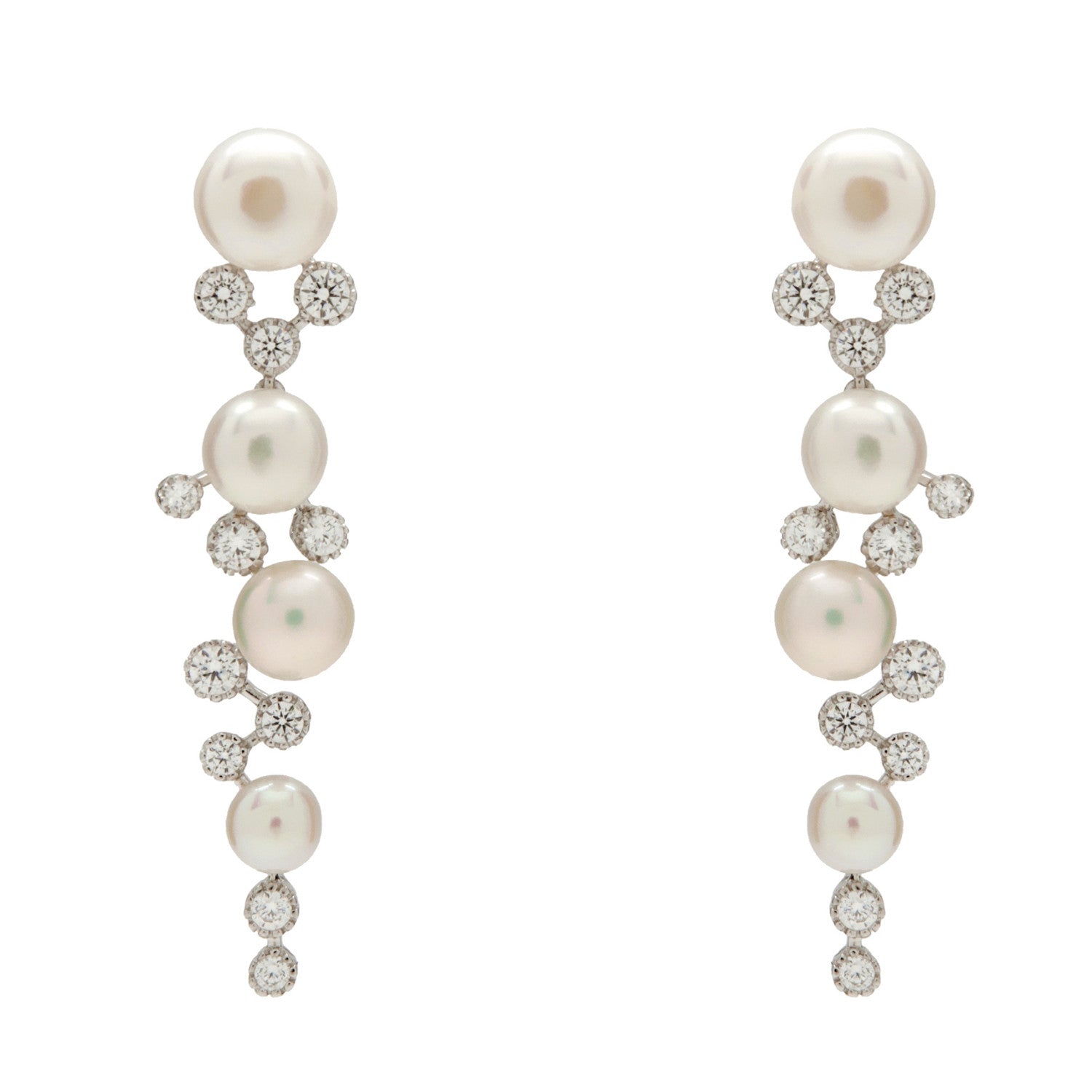 Pendientes largos diseño combinado de perlas y circonitas