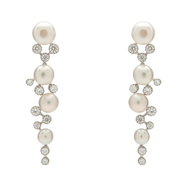 Pendientes largos diseño combinado de perlas y circonitas