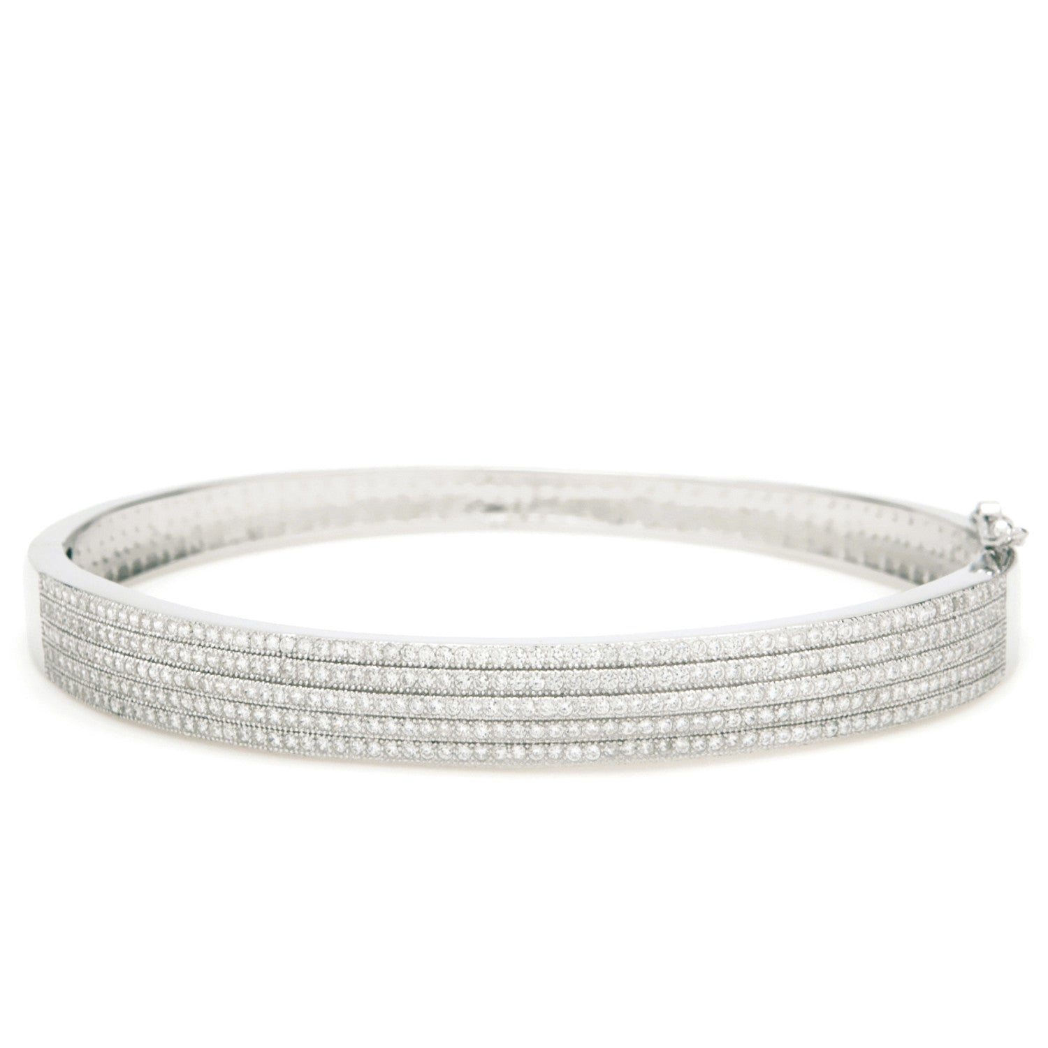 Pulsera esclava gruesa de plata con cinco líneas de circonitas