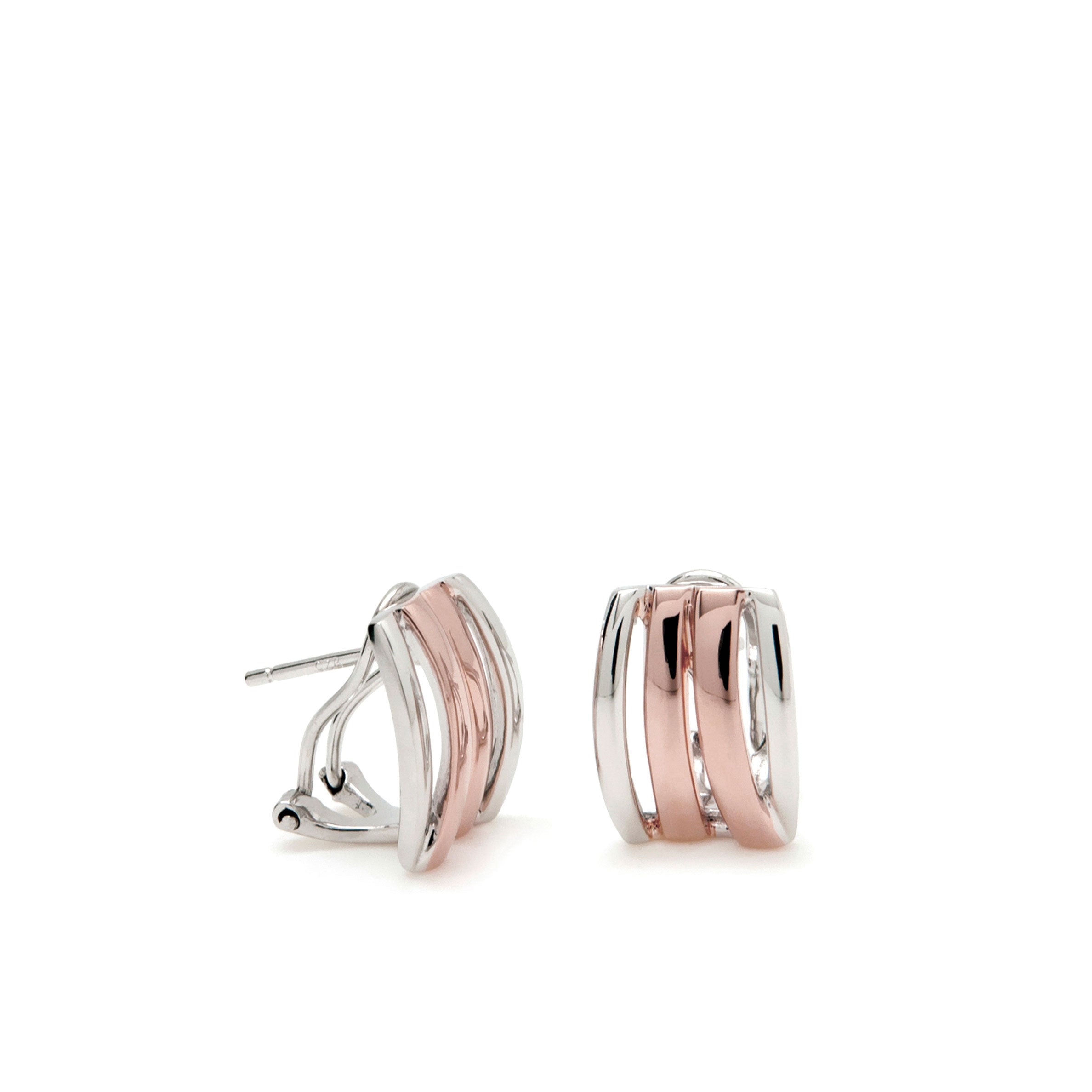 Omega clasp earrings with two-tone track design