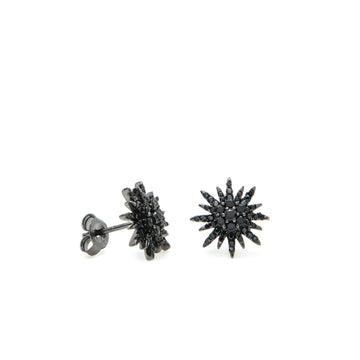 Pendientes brillantes pequeños diseño solar bañados en rutenio