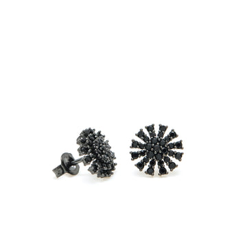 Pendientes brillantes de plata pequeños baño de rutenio y motivo de sol