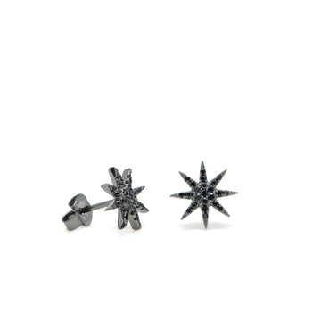 Pendientes brillantes pequeños de plata baño de rutenio con motivo estrella polar