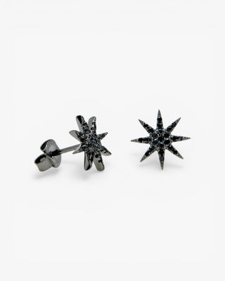 Pendientes brillantes pequeños de plata baño de rutenio con motivo estrella polar