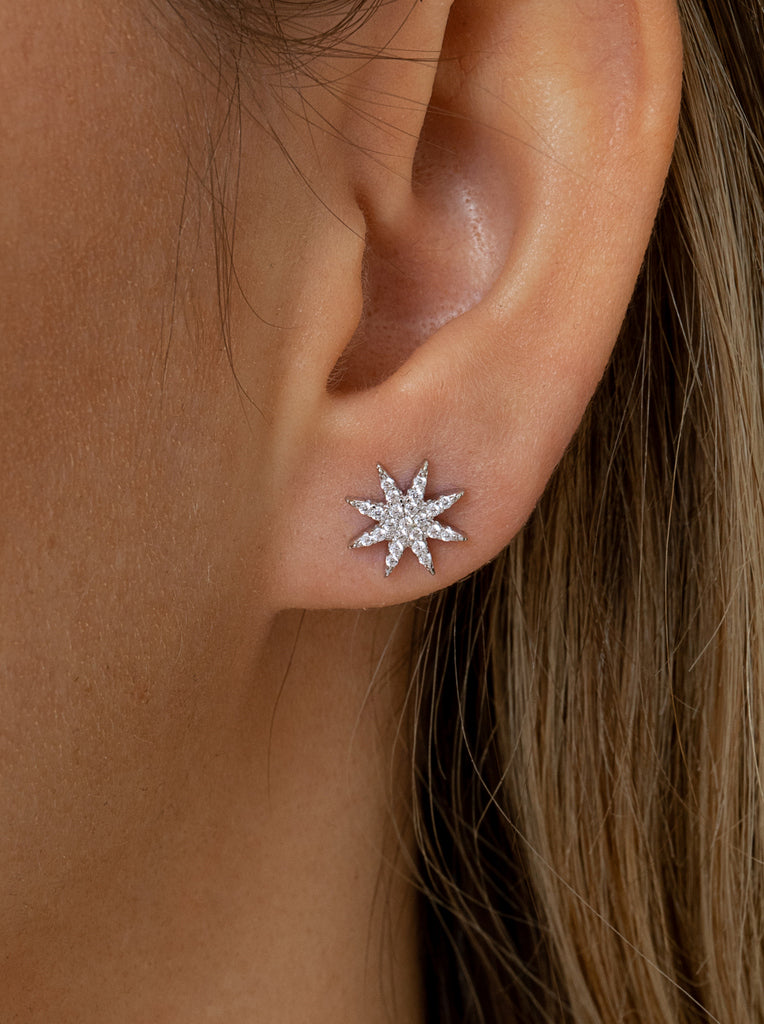 Pendientes brillantes pequeños con motivo de estrella polar